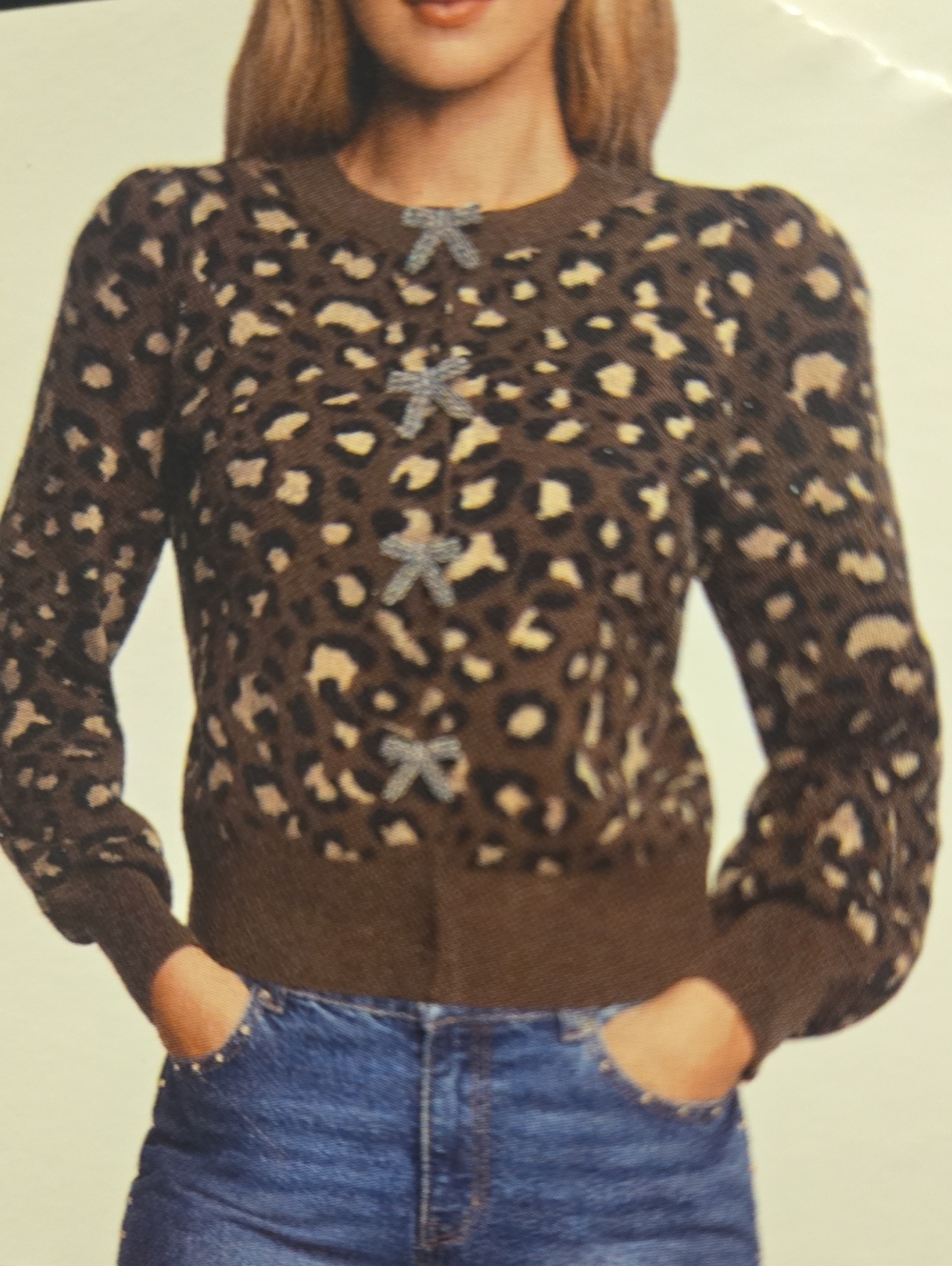 Nwt Express Leopard-Print Cardigan with Bow Accents Size Small
